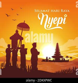 Selamat hari raya Nyepi. Traduction: Happy Day of Silence Nyepi. Convient aux cartes de vœux, affiches et bannières. Illustration de Vecteur