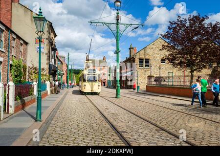 Tramway d'époque au musée en plein air Beamish, dans le comté de Durham Nord-est de l'Angleterre Banque D'Images