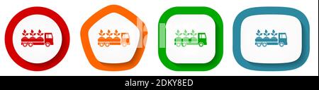 Jeu d'icônes vecteurs de livraison de camions, plantes et arbres, boutons plats sur fond blanc Illustration de Vecteur