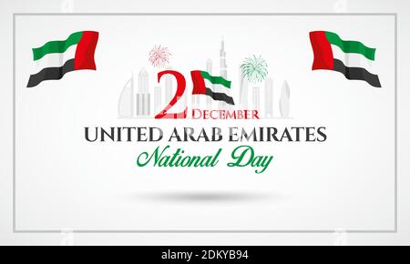 Logo de la Journée nationale des Émirats arabes Unis avec drapeau national des Émirats arabes Unis et confetti. Illustration vectorielle pour carte de vœux, bannière, prospectus et affiche de la Journée nationale des Émirats arabes Unis. Illustration de Vecteur