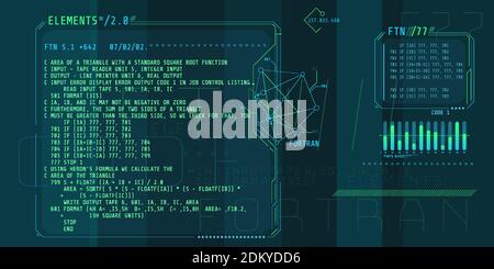 Éléments d'interface HUD avec une partie du code Fortran. Illustration de Vecteur