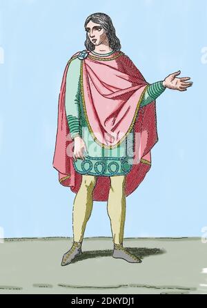 Angleterre. Période Anglo-Saxons. 5e-11e. Société. Gentleman. Gravure, 19e siècle. Banque D'Images