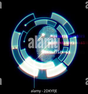 Système d'identification numérique par lecture d'empreintes digitales, illustration abstraite Banque D'Images