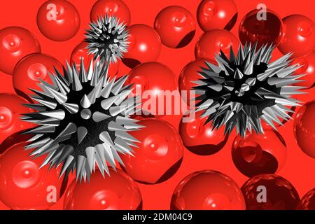 Macro photographie du coronavirus SRAS COV 2 Covid 19 Mexique Représentation vue sous une étude au microscope et observation au Mexique Ville Banque D'Images