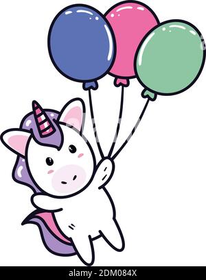 Dessin animé de cheval unicorn avec design de ballons, magie fantasy thème d'enfance illustration vectorielle Illustration de Vecteur