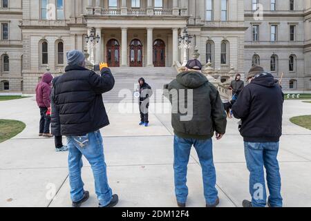 Lansing, Michigan USA - 14 December 2020 - As Michigan's presidential electors met inside the state capitol to formally cast their votes for Joe Biden Stock Photo