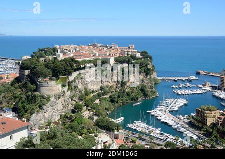 View over the Rock of Monte Carlo with the Port de Fontvieille Monaco Stock Photo