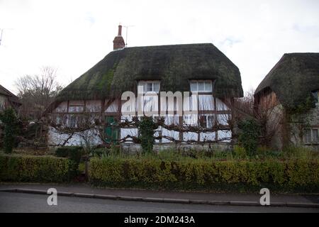 Houses along street in Selborne village, Hampshire, UK, Autumn December 2020 Stock Photo