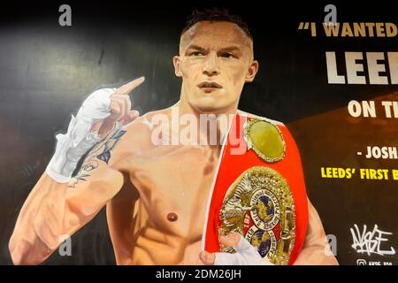 Dernière fresque de AKSE P19, du champion de boxe de Featherweight Josh Warrington qui a été peint sur le mur de support de l'autopont A58 à Leeds Banque D'Images