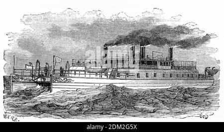 Gravure du Castalia, un bateau à vapeur à aubes à double coque 1,533 GRT construit en 1874 par la Thames Ironworks and Shipbuilding Company, Leamouth (Londres) pour la Manche Channel Steamship Company. Elle a été acquise par le London, Chatham and Dover Railway (LCDR) en 1878, mais elle avait déjà été mise en place par la suite et n'était pas exploitée par LE LCDR. En 1883, elle a été vendue à la Metropolitan asiles Board et convertie en navire-hôpital. Elle a servi jusqu'en 1904 et a été abandonnée en 1905. (wikipedia) Banque D'Images