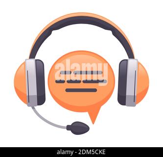 Service d'assistance pour les écouteurs. Support client en ligne, consultant ou hotline, concept de centre d'appels. Illustration vectorielle de l'assistance clientèle pour les micro-casques/oreillettes Illustration de Vecteur