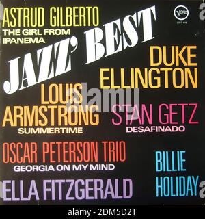 Jazz's Best - Astrud Gilberto, Duke Ellington, Louis Armstrong, Stan Getz, Oscar Peterson Trio, Ella Fitzgerald, Billie Holiday, Verve 2367 406 - couverture d'album en vinyle vintage Banque D'Images