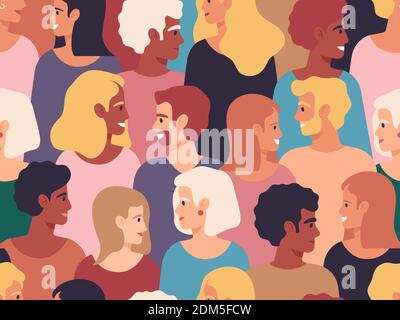 Les gens font le profil de la foule. Portraits de profil divers, hommes et femmes, groupe de jeunes. Illustration vectorielle de groupe de caractères hommes et femmes Illustration de Vecteur