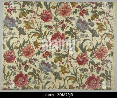 The Tiger Lily, Arthur Wilcock, Medium: Cotton technique: Imprimé sur un tissu Uni, glacé, glacé chintz avec un sol blanc et un grand, gras multicolore motif floral montrant des lys de tigre et d'autres fleurs. Bloc imprimé en douze couleurs. L'arrière-plan est imprimé dans un petit dessin de feuilles de trèfle., Angleterre, 1886, textiles imprimés, teints et peints, textile, textile Banque D'Images
