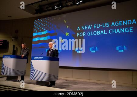 Lecture de la réunion de l'ordre. Conférence de presse de Borrell, vice-président du Haut Représentant, sur un nouvel agenda UE-États-Unis pour le changement mondial. Bruxelles le Banque D'Images