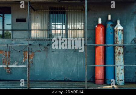 Propane Cylinders On An Industrial Site Stock Photo