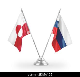 Drapeaux de table de Russie et du Groenland isolés sur le rendu 3D blanc Banque D'Images