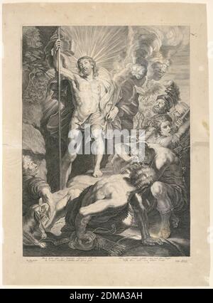 La Résurrection, Gaspar Huberti, 1630 - 1724, Peter Paul Rubens, Flamand, 1577 - 1640, le Christ ressuscité apparaît sur papier à un groupe de soldats. Il parle de l'embouchure d'une grotte, personnel en main., pays-Bas, Anvers, pays-Bas, ca. 1690-1700, Imprimer Banque D'Images