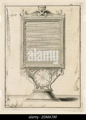 Design pour une horloge, pl. XIV de 'Recueil d'Ouvrages Curieux de Mathematique et de MECANIQUE, ou Description du Cabinet', Gaspard Grollier de Seviere II, Français, 1677 - 1745, gravure sur papier, France, 1719, Imprimer Banque D'Images