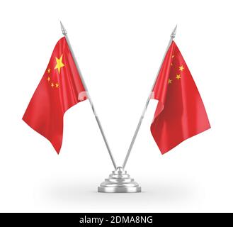 Drapeaux de table de Chine isolés sur le rendu 3D blanc Banque D'Images