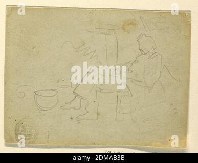 Soldat assis, Winslow Homer, américain, 1836–1910, Graphite sur table de montage, dessin horizontal léger d'un soldat endormi avant un incendie., États-Unis, 1862, figures, dessin Banque D'Images