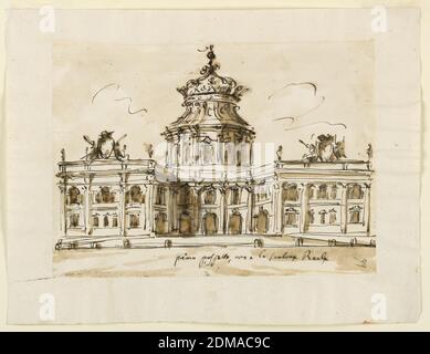 Design pour un Palais Royal, Giuseppe Barberi, italien, 1746–1809, stylo et encre brune, brosse et lavage brun, encre rouge sur papier blanc cassé doublé, Rome, Italie, 1746-1809, architecture, dessin Banque D'Images