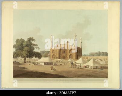 Porte de la tombe de l'empereur Akbar, à Secundra, près d'Agra, du 'paysage oriental: Vingt-quatre vues à Hindoostan', Thomas Daniell, Britannique, 1749 - 1840, aquatinte coloré sur papier, Londres, Angleterre, 1795-1803, Imprimer Banque D'Images