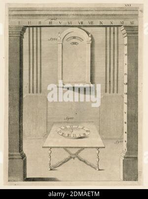 Design pour une horloge, pl. XXI de 'Recueil d'Ouvrages Curieux de Mathematique et de MECANIQUE, ou Description du Cabinet', Gaspard Grollier de Seviere II, Français, 1677 - 1745, gravure sur papier, France, 1719, Imprimer Banque D'Images