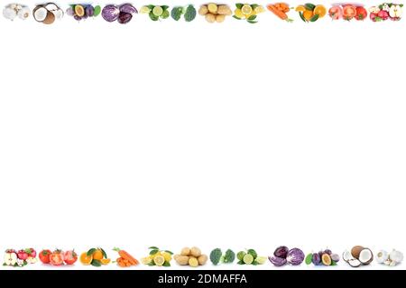 Obst und Gemüse Früchte Äpfel, Orangen Essen Textfreiraum Copyspace Freisteller vor einem weissen Hintergrund Banque D'Images