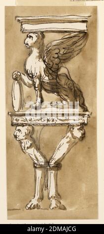 Deux tables de console, Giuseppe Barberi, italien, 1746–1809, stylo et encre brune, brosse et lavage brun sur papier blanc cassé, dessins pour deux tables de console., Rome, Italie, 1746–1809, mobilier, dessin Banque D'Images