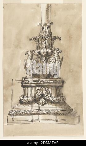 Chandelier, Giuseppe Barberi, italien, 1746–1809, stylo et encre brune, pinceau et savon brun sur papier blanc cassé, chandelier, Rome, Italie, 1746–1809, travail des métaux, dessin Banque D'Images