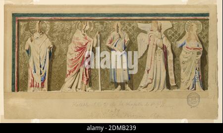 Etude de 'l'altarpette de Saint-Germer-de-Fly,' Paris, France, Francis Augustus Lathrop, américain, 1849 - 1909, Brush et aquarelle, graphite sur papier, esquisse de l'altarpette de Saint-Germer-de-Fly. L'Annonciation est représentée avec Saint Quen curatif le bras d'un archevêque., USA, ca. 1870, architecture, intérieurs, dessin Banque D'Images