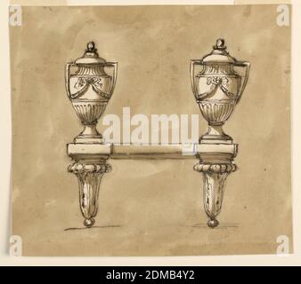 Ailes de cheminée, Giuseppe Barberi, italien, 1746–1809, stylo et encre brune, brosse et lavage brun sur papier blanc cassé, ailes de cheminée., Rome, Italie, 1746–1809, mobilier, dessin Banque D'Images