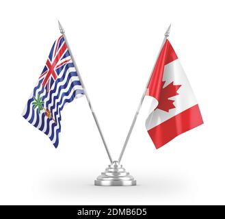 Drapeaux de table isolés sur du blanc au Canada et dans le territoire britannique des Indiens Rendu 3D Banque D'Images