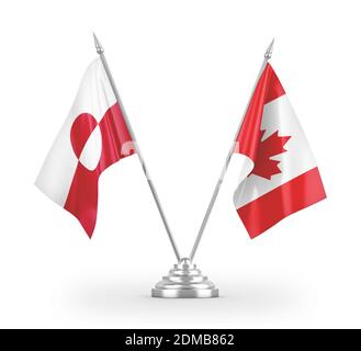 Drapeaux de table du Canada et du Groenland isolés sur le rendu 3D blanc Banque D'Images