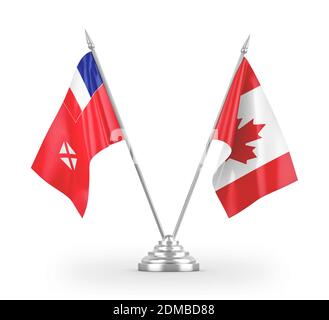 Canada et Wallis et Futuna drapeaux de table isolés sur blanc Rendu 3D Banque D'Images