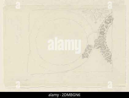 Étude inachevée pour un détail ornemental dans la murale de la Boston public Library, John Singer Sargent, American, 1856–1925, Graphite sur papier, rectangle horizontal. Deux cocardes florales (la moitié seulement de l'une montrée à droite), et une partie d'un arabesque montré au-dessus du lien qui relie les cocardes ensemble., USA, ca. 1890, conceptions murales, dessin Banque D'Images