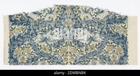 African Marigold, Morris & Co., (Londres, Angleterre), Medium: Cotton technique: Imprimé, symétrique des pousses longues feuilles entrelaçant pour former des cadres contenant de grandes fleurs de coquelicot et de plus petites roses. En bleu, vert et orange sur un sol blanc., Angleterre, 1876, textiles imprimés, teints et peints, textile, textile Banque D'Images