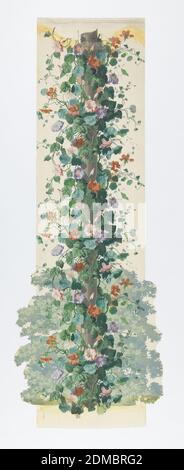 Jardin d'hiver, Edouard Müller, Français, 1823 - 1876, Jules Desfossé, Français, actif 1851 - 1863, papier imprimé en bloc, arbre de colonne cannelé autour duquel se mêlent une profusion de vignes, de fleurs et de tendriles du matin. Un groupe de branches à feuilles, en bas, en arrière-plan. Nombreuses couleurs sur sol blanc., Paris, France, 1853, revêtements muraux, panneau décoratif, panneau décoratif Banque D'Images