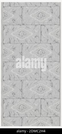 Sidewall, Block printed on continuous paper, Ashlar block design with Greek-inspired medallion centered in each block., possibly France, 1840–60, Wallcoverings, Sidewall Stock Photo