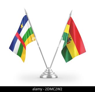 Drapeaux de table de la Bolivie et de la République centrafricaine isolés sur du blanc Rendu 3D Banque D'Images