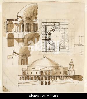 Design pour un mausolée, Giuseppe Barberi, italien, 1746–1809, stylo et encre brune, pinceau et lavage brun, graphite, encre rouge sur papier blanc cassé, Rome, Italie, 1746-1809, architecture, dessin Banque D'Images