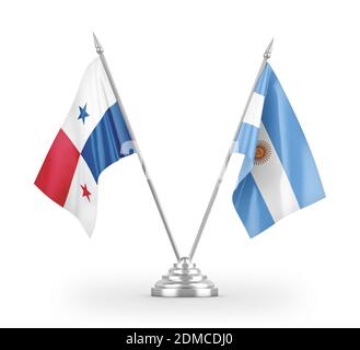 Argentina and Panama table flags isolated on white 3D rendering Stock Photo