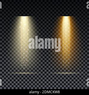 Spot doré. Éclairage lumineux avec spots de la scène sur fond transparent Illustration de Vecteur