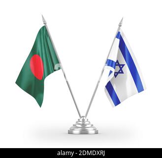 Israel and Bangladesh table flags isolated on white 3D rendering Banque D'Images
