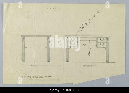 Design pour la rédaction de la table pour M. Dorn dans deux vues, A.N. Davenport Co., Graphite sur papier crème fin, 1900–05, mobilier, dessin Banque D'Images