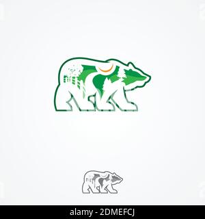 Entreprise de conception de paysage ou icône de studio d'aménagement paysager vert formant un ours. Symbole vectoriel d'arbres verts dans le parc forestier ou les terres boisées pour l'aménagement paysager Illustration de Vecteur