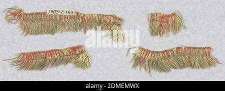 Fringe, Medium: silk Technique: plain weave, Pink, gray, yellow and white fringe with a woven heading and skirt thread arranged to form stripes., Spain, 16th century, trimmings, Fringe Stock Photo