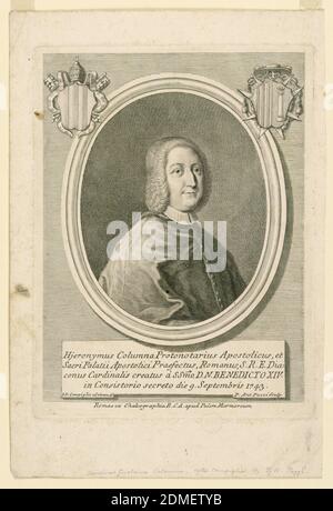 Portrait de Girolamo Colonna, Cardinal, Antonio Pazzi, Italien, 1706 - après 1768, gravure sur papier, demi-portrait en vue de trois quarts vers la droite. Le cardinal est à tête., Italie, ca. 1750, Imprimer Banque D'Images