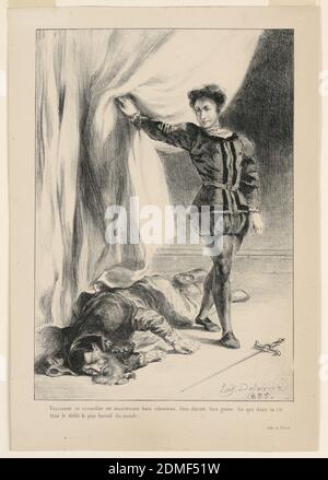 Illustration pour Hamlet : la mort de Polonius (III,4), Eugène Delacroix, français, 1798 - 1863, Lithographie sur papier, la mort de Polonius (III,4), France, 1835, imprimé Banque D'Images